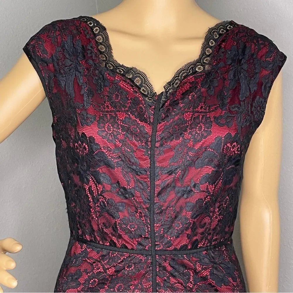 Chelsea & Violet Short Sleeve High Low Dress Black Lace Over Red Size Small